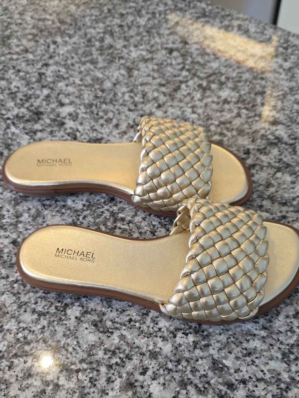 MICHAEL Michael Kors Gold Braided Slide Sandals